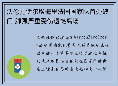 沃伦扎伊尔埃梅里法国国家队首秀破门 脚踝严重受伤遗憾离场